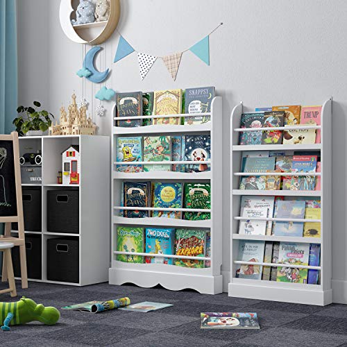 Homfa Librería Infantil para Niños Estantería de Pared Estantería Infantil para Libros Revistas con 4 Estantes Blanco 58x12x110cm