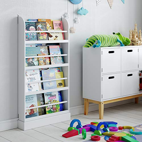 Homfa Librería Infantil para Niños Estantería de Pared Estantería Infantil para Libros Revistas con 4 Estantes Blanco 58x12x110cm