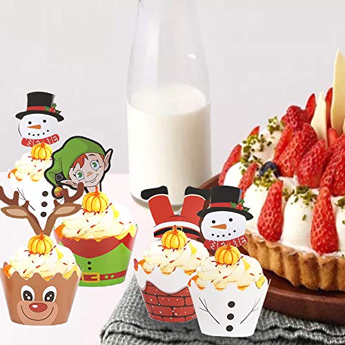 Homo Trends - Adornos para tartas de Navidad, 36 piezas, papel de Navidad y 36 envoltorios para magdalenas de Navidad para suministros de decoración de tartas de Navidad, adornos de pastel de fiesta