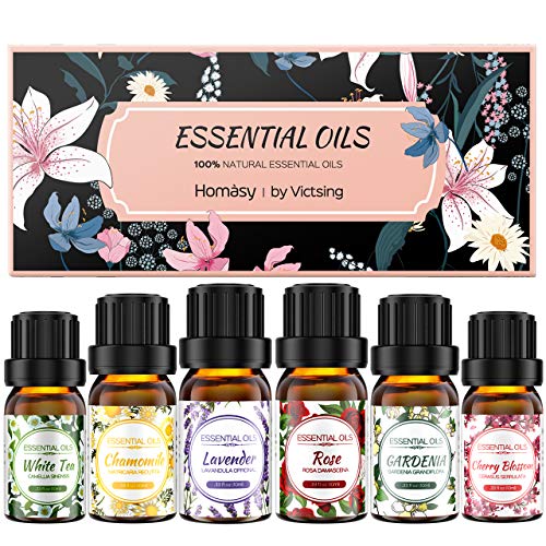 Homsay 6 * 10ml Aceites Esenciales Florales, Flores Aceites Esenciales para Humidificador Difusor Aromaterapia, 100% Puro Natural Set de Regalo de Perfume de Aceites