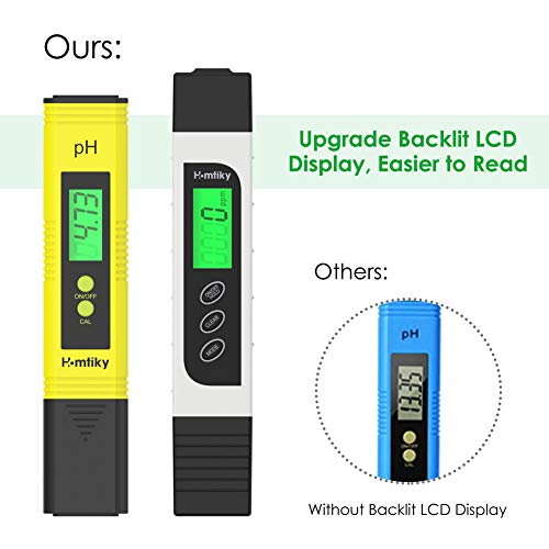 Homtiky Medidor pH, Medidor TDS Temperatura EC 4 en 1 Digital, Probador de la Calidad del Agua con Rango de Medida de 0-14 pH, 0-9999ppm Calibración Automática