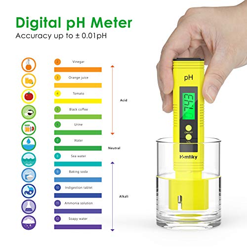 Homtiky Medidor pH, Medidor TDS Temperatura EC 4 en 1 Digital, Probador de la Calidad del Agua con Rango de Medida de 0-14 pH, 0-9999ppm Calibración Automática