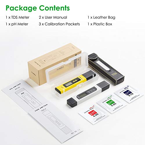 Homtiky Medidor pH, Medidor TDS Temperatura EC 4 en 1 Digital, Probador de la Calidad del Agua con Rango de Medida de 0-14 pH, 0-9999ppm Calibración Automática