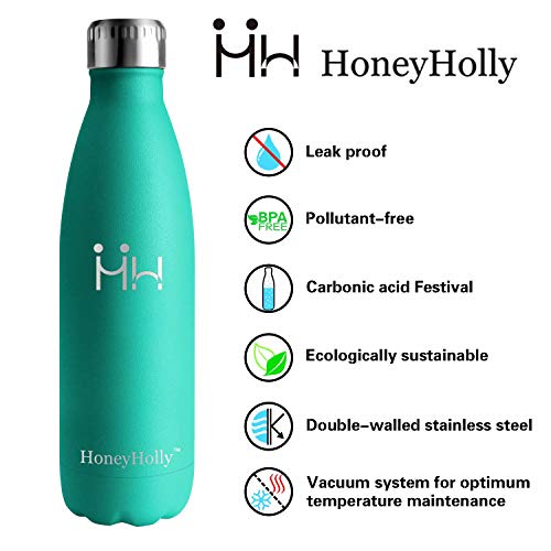 HoneyHolly Botella de Agua Acero Inoxidable 350/500/650/750ml, Aislamiento de Vacío de Doble Pared, Botellas de Frío/Caliente, sin bpa Botella Reutilizable para niños Sport Gimnasio Trekking Bicicleta