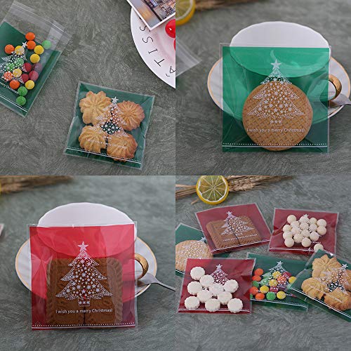 HONGXIN-SHOP Bolsas de Dulces de Navidad Muñeco de Nieve Santa Autoadhesivas Bolsa de Galletas Transparente para Regalo de Fiesta 300 Piezas