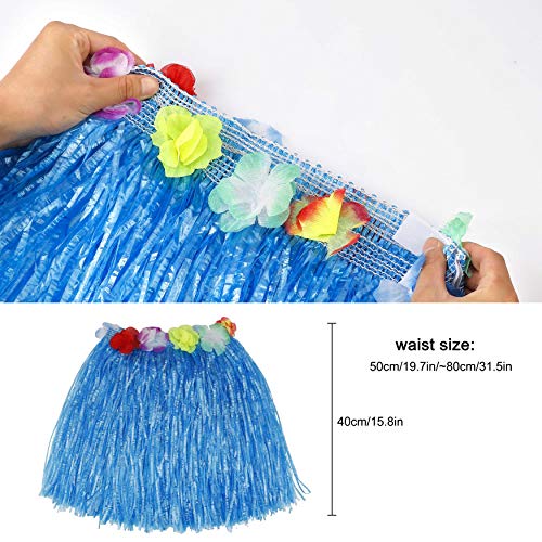 HONGXIN-SHOP Falda de Hierba Hawaiana con Elástica Flores Disfraces Guirnalda Diadema Pulsera Collar para Niñas Mujer Fiesta Hula Luau Accesorio 4 Sets