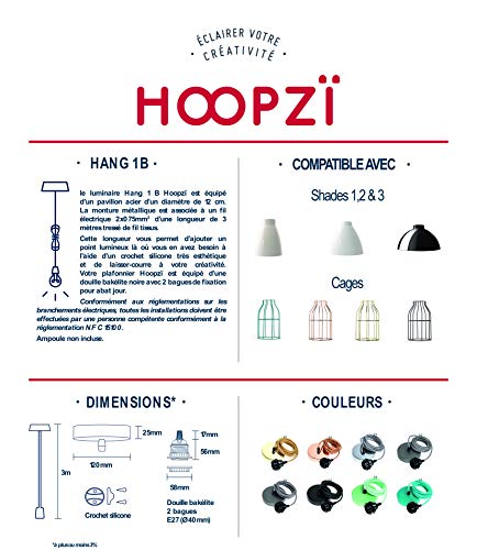 Hoopzi - Hang 1 - Lampara de Techo - 14 Colores - 3 Metros - 1 Portalámparas E27 - Para el Salón, Dormitorio, Cocina - Verde Menta