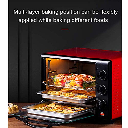 Horno Calentamiento Rotativo 1600 W,Horno Pizza Mesa,Control Temperatura Ultraalta 250 °,Mango Simple Resistente A Altas Temperaturas, FáCil De Limpiar,Con Parrilla Giratoria Horquilla,Rojo