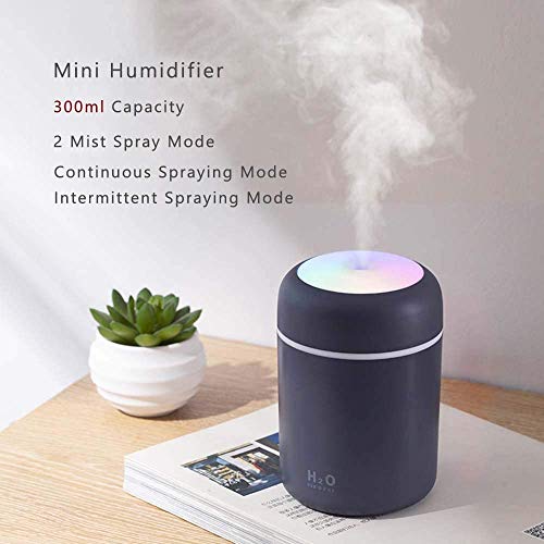 HOUFIL Humidificador Mini - Unidad de humidificación de Primera Calidad con Tanque de Agua de 300ml, Funcionamiento ultrasónico silencioso, Apagado automático y función de luz Nocturna (Negro)