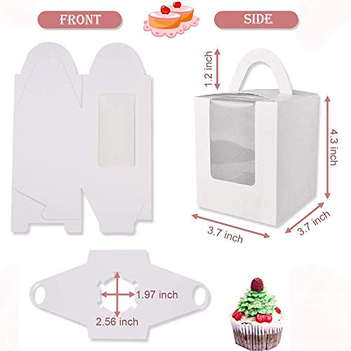 HoufuJC 25 Piezas Caja para Tartas con Ventana, Portátil Cupcake Cajas Contenedores, con Inserto y Asas y Ventana de Exhibición de PVC, para Bodas, Fiestas de Cumpleaños (5 Colores)