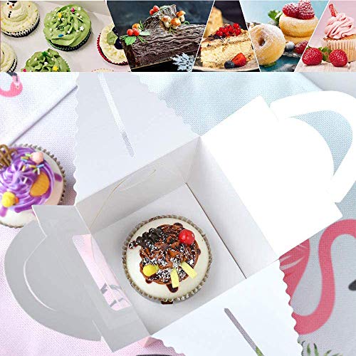 HoufuJC 25 Piezas Caja para Tartas con Ventana, Portátil Cupcake Cajas Contenedores, con Inserto y Asas y Ventana de Exhibición de PVC, para Bodas, Fiestas de Cumpleaños (5 Colores)