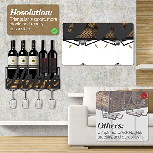 Housolution Botellero de Pared, Estante Durable de Botellas y Copas de Vino, Estante de Almacenamiento Multifuncional para Colocar Vino, Champaña, Bebidas y etc en Hogar, Bar, Restaurante – Negro