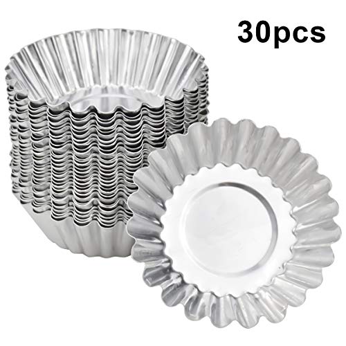 HQdeal 30 Piezas Molde de Tartaleta de Huevo Aluminio, Moldes Mini Tartaletas,Molde para Magdalenas, Moldes para Hornear, Molde del Pudin para Galletas,no Adhesivo y Reutilizable, Plateado