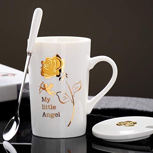 HRDZ Taza Creativa Taza Pareja Taza de Bebida Personalidad Regalo Taza de té Oficina Taza de café Simple con Tapa Cuchara