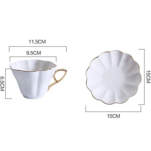 HRDZ Taza Taza café Hotel Hombre Europeo Hueso China Taza de café Estilo británico Oro Tarde Taza de té Taza de Leche con Cuchara Plato Taza de café de cerámica de Alto Grado 1 Juego 9.5 * 6.5cm