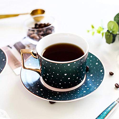 HRDZ Taza Taza de Hotel Mujer cafetería Masculina Cerámica de Cielo Estrellado Juego de Taza y Plato de café Pequeño Contorno Oro Té de la Tarde Té perfumado Taza de té Rojo A 8.5 * 6.5cm