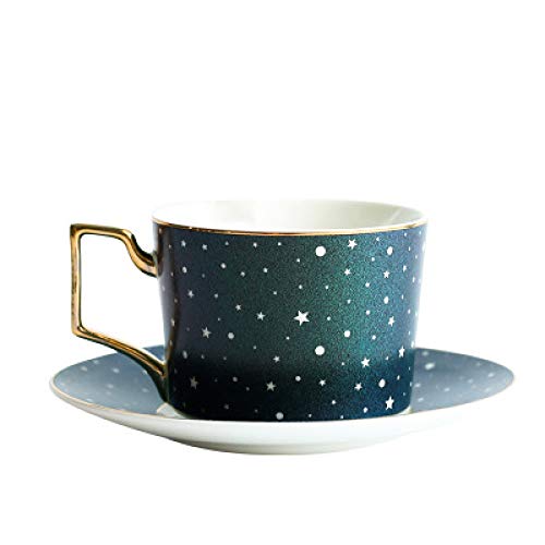 HRDZ Taza Taza de Hotel Mujer cafetería Masculina Cerámica de Cielo Estrellado Juego de Taza y Plato de café Pequeño Contorno Oro Té de la Tarde Té perfumado Taza de té Rojo A 8.5 * 6.5cm