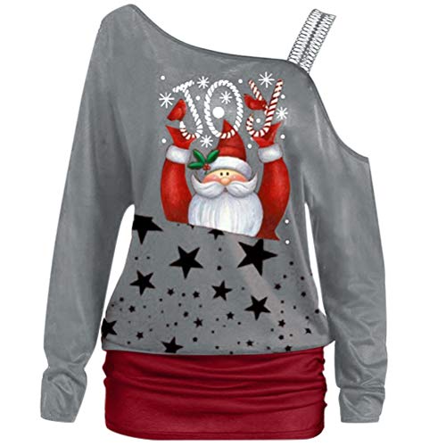 HS-ZMER Bolsa De La Cadera Falda De Navidad Costura Manga Larga Camiseta De La Navidad Ropa De Fiesta Damas Honda Impresión De La Camisa De La Moda,S