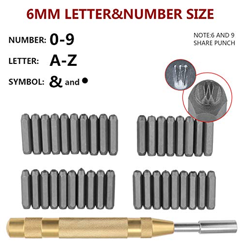 HSEAMALL - Juego de punzones para números y letras, kit de estampación de metal, perforador de números de metal de acero, letras del alfabeto y sellos de números