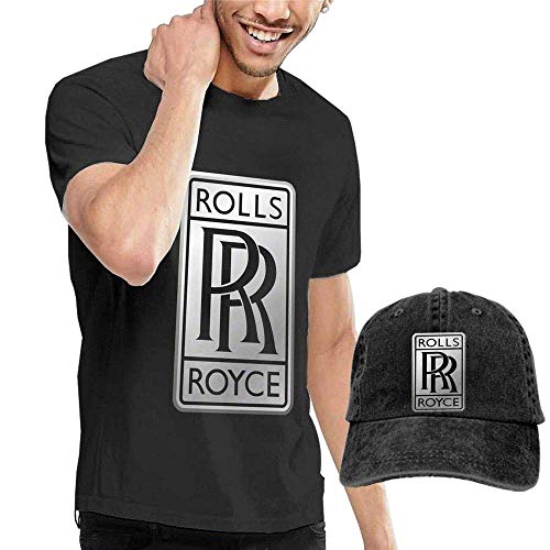 HSOSS T-Shirts,Camiseta Signs Man Custom Rolls Royce Logo Summer-Time 100% Cotton Short Sleeve Shirts and Cowboy Hat Black