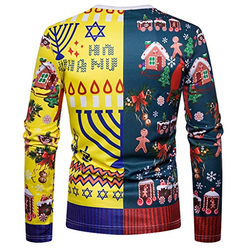 HSZMER Navidad Suéter Manga Larga De Los Hombres Falso De Dos Piezas De La Impresión 3D Tops Otoño/Invierno Camisa Adolescente Caliente Que Basa La Camisa Ocasional De La Camiseta,XL