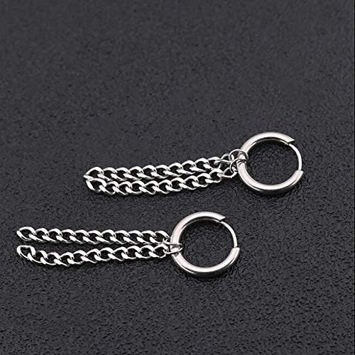 HTMSR Acero Inoxidable Cadena Doble Pendientes de la Personalidad En Forma de Anillo Perforación hipoalergénica Cartílago Pendientes Aro Espiral Sin Fin Anillo Perforado,Silver