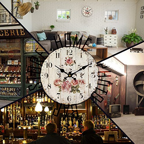 HUABEI 30CM Reloj de Pared Vintage Retro Silencioso Decoración para Habitación Dormitorio Cocina Oficina Bar