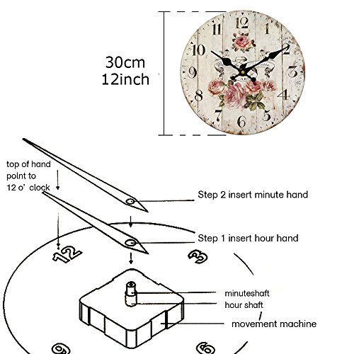 HUABEI 30CM Reloj de Pared Vintage Retro Silencioso Decoración para Habitación Dormitorio Cocina Oficina Bar