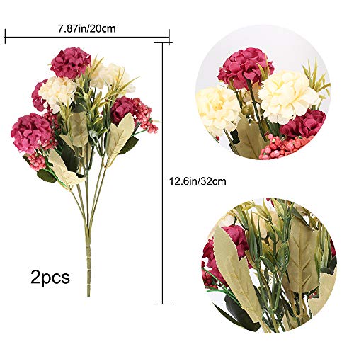 HUAESIN 2pcs Ramo de Flores Artificiales Hortensias 7 Cabezas Flores de Plastico Claveles Ramo Flores de Tela para Interior Exterior Boda Navida Jarrones Mesa Fiesta Cumpleaños Aniversario Hogar