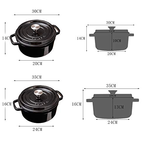 HUAFA Cocotte redonda con Tapa olla hierro fundido Todas Las Fuentes de Calor Incl. Inducción,24 cm, 3,8 L (Negro, 24 cm)