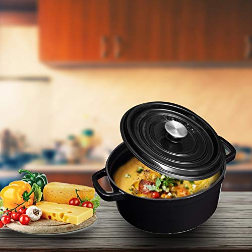 HUAFA Cocotte redonda con Tapa olla hierro fundido Todas Las Fuentes de Calor Incl. Inducción,24 cm, 3,8 L (Negro, 24 cm)