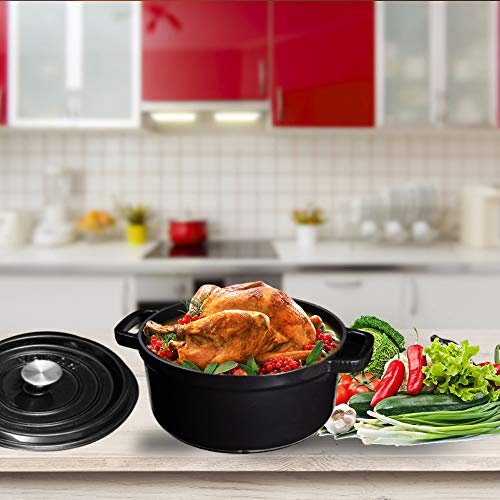 HUAFA Cocotte redonda con Tapa olla hierro fundido Todas Las Fuentes de Calor Incl. Inducción,24 cm, 3,8 L (Negro, 24 cm)