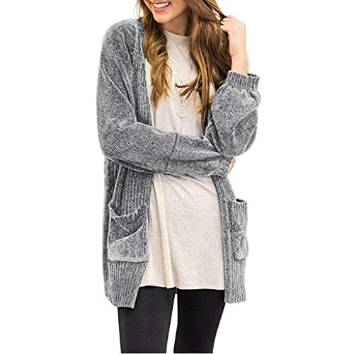 Huaya suéter de Manga Larga con Bolsillos de Chenilla de Terciopelo Suave para Mujer Gris Gris XL