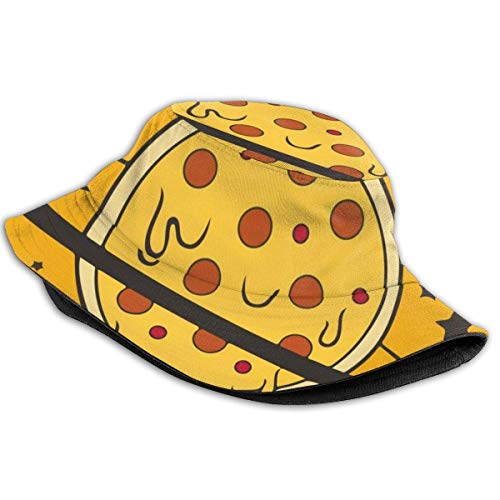 huibe Bucket Hat Packable Reversible Unique Planet Pizza Lámina Bucket Sun Hat Summer Fisherman Cap para Hombres Mujeres Negro