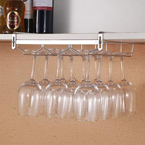 HULISEN - Estante ajustable para copas de vino, 3 filas, soporte de acero inoxidable 18/8 para cocina, bar