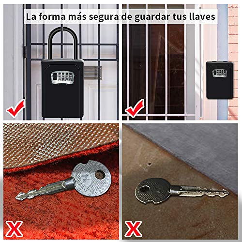 HUSAN Caja de cerradura de llave con grillete, montado en la pared almacenamiento segura de llave con cerradura exterior para el garaje del hogar Llaves de la casa de repuesto de la escuela (Negro)