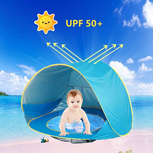 HUSAN Tienda de campaña portátil para bebés Playa, Instantáneas Tiendas Camping para niños, Piscina para Tienda de campaña Ligera UPF 50 + Refugio para Parasol, Edad 0 – 3, para 1 – 2 niños