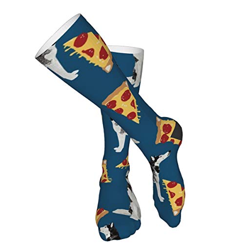 Husky Pizza lindo diseño de perro de pizza lindo pizza personalizado grueso caliente equipo calcetines mediados de pantorrilla vestido calcetines casual invierno calcetines largos para hombres mujeres