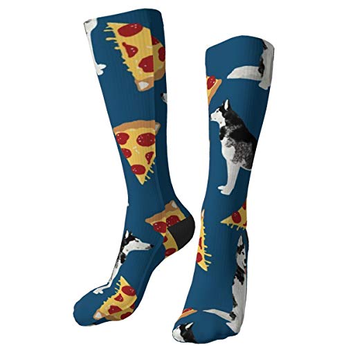 Husky Pizza lindo diseño de perro de pizza lindo pizza personalizado grueso caliente equipo calcetines mediados de pantorrilla vestido calcetines casual invierno calcetines largos para hombres mujeres