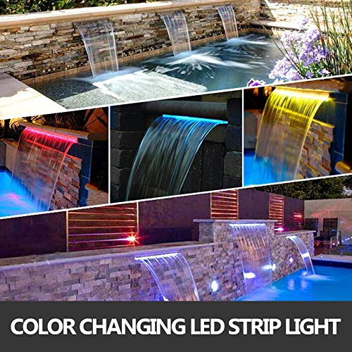 Husuper Cascada de Agua de Acero Inoxidable 45 x 11.4 x 7.8 CM Fuente de Cascada Cascada Agua Acero Inoxidable con LED Fuente Rectangular con Leds Fuente Rectangular con Leds para Piscina