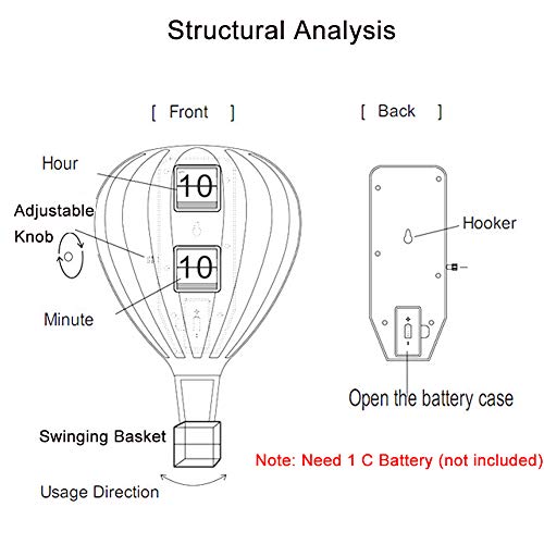 HXZB Creativa Globo De Aire Caliente Flip Clock, Automática Vuelta De Páginas Péndulo del Reloj De Pared con Balanceo Cesta, del Color Verde Y Rojo Regalo La Decoración del Reloj