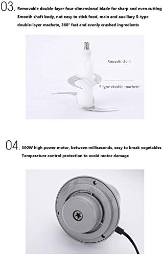 HYLL Culinario Robot Mini ajo Interruptor Vegetal Bulbos Cuatro Cuchillas Chopper eléctricos en Dos Niveles Robusto Recipiente de Vidrio de 2 l con Comida,Gris,27 * 22.1cm