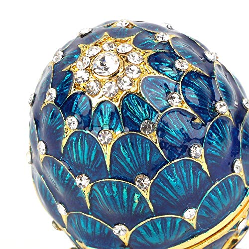 Hztyyier Pintado a Mano esmaltado Vintage Faberge Huevo Estilo Decorativo Organizador de joyería baratija Caja Huevo de Pascua decoración Regalo para decoración del hogar(Azul)