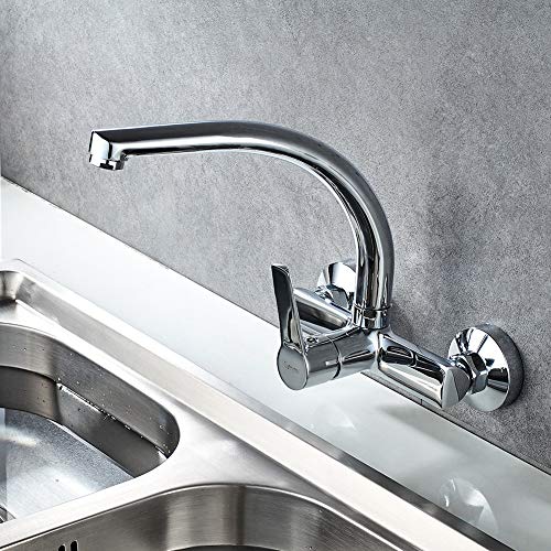 Ibergrif M16326 Arial, Griferia de Cocina de Pared, Grifo para Fregadero Monomando, Cromo, Plata