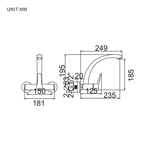 Ibergrif M16326 Arial, Griferia de Cocina de Pared, Grifo para Fregadero Monomando, Cromo, Plata