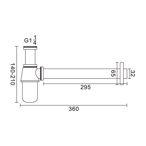 Ibergrif M20505 - Sifón para Lavabo, 1-1/4", Tubo Desague Metalico, 295 mm, Botella de Latón, Crome, Plata