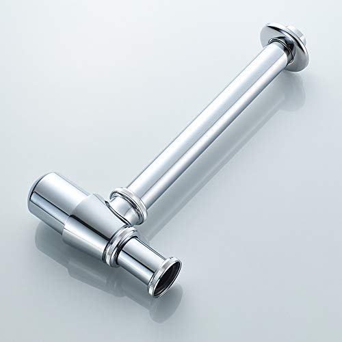 Ibergrif M20505 - Sifón para Lavabo, 1-1/4", Tubo Desague Metalico, 295 mm, Botella de Latón, Crome, Plata