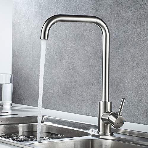 Ibergrif M22111 Cocina con Caño Alto, Grifo para Fregadero Monomando, Acero Inoxidable Cepillado, Gris