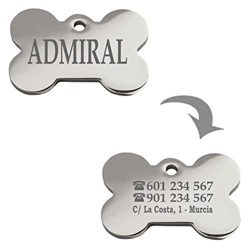 Iberiagifts - Placa Chapa Medalla de identificación Personalizada para Collar Perro Gato Mascota grabada en Acero Inoxidable