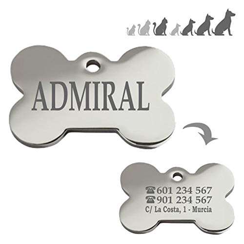 Iberiagifts - Placa Chapa Medalla de identificación Personalizada para Collar Perro Gato Mascota grabada en Acero Inoxidable